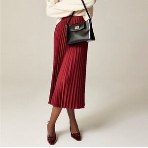 J. Crew Gwyneth Pleated Slip Satin Midi Skirt Red Holiday Size Large BN757